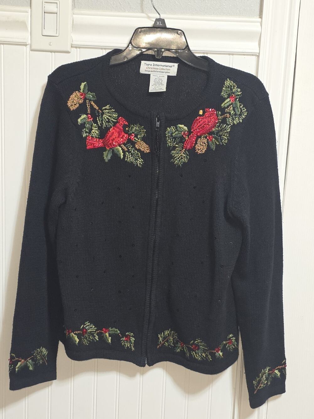 Vtg Tiara International Vintage Christmas Sweater Cardinals Embroidered Small